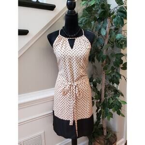 Bar III Knee Length Dress Women Large Beige Black Polka Dot Sleeveless Tie Waist